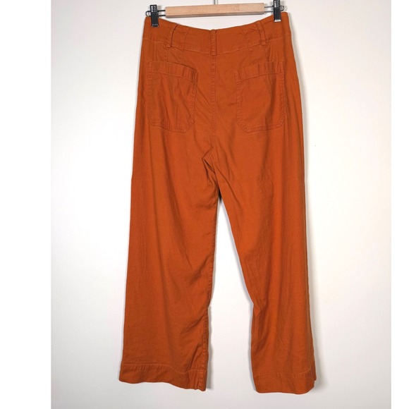 Maeve Anthropologie The Colette Wide Leg High Waisted Cropped‎ Pants Orange Sz 6 - Picture 4 of 7